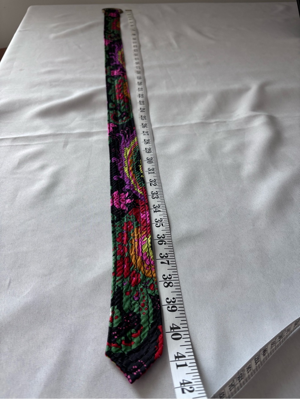 Vintage 90s J.CREW Black Label 100% Silk Belt S/M Boho Paisley Floral Sash D-Rin - Picture 7 of 9